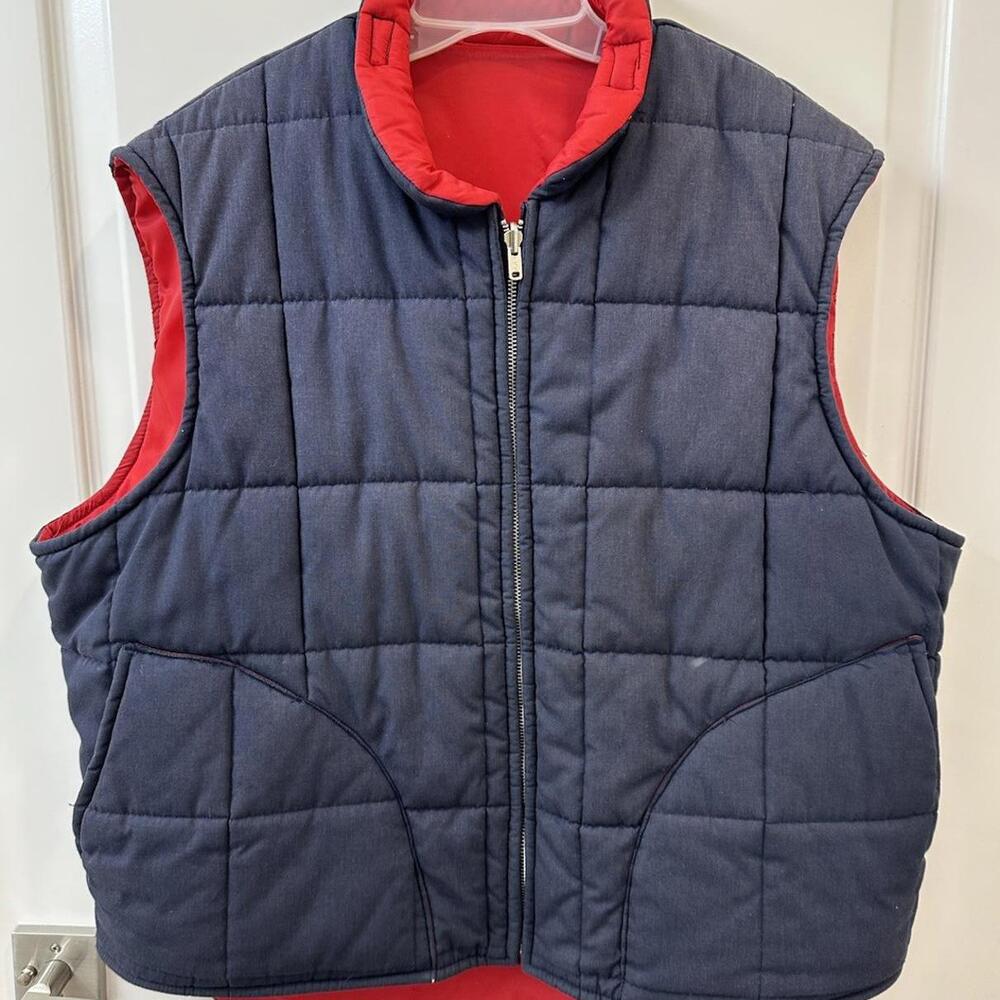 Vtg GOLDEN FLEECE USA Men’s XL Navy Blue Quilted Puffer Vest Jacket Reversible